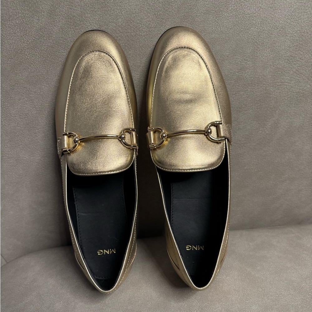 Mango Metallic Gold Horsebit Loafers Size 8.5